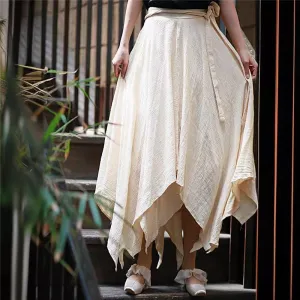 Solid Color Asymmetrical Skirt With Draping