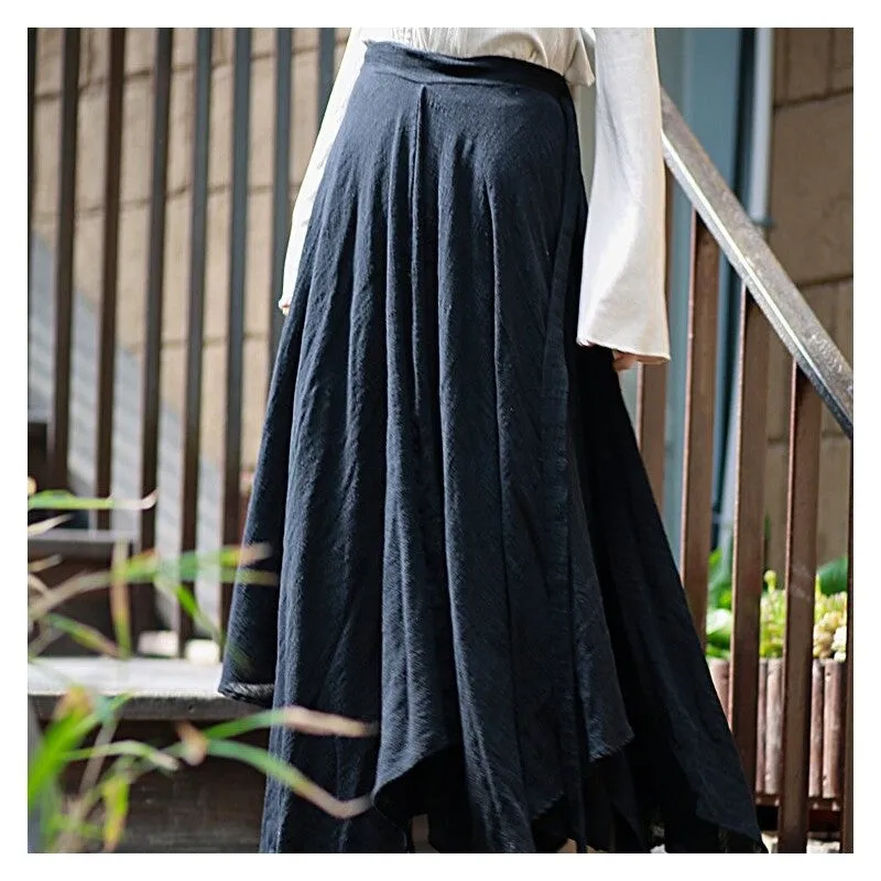 Solid Color Asymmetrical Skirt With Draping