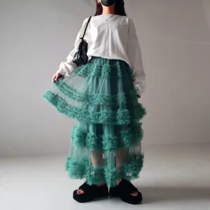 Solid Color Elastic Waist Anti-Light Leakage Mesh Half Skirt