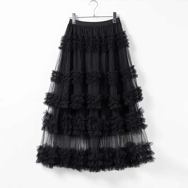 Solid Color Elastic Waist Anti-Light Leakage Mesh Half Skirt