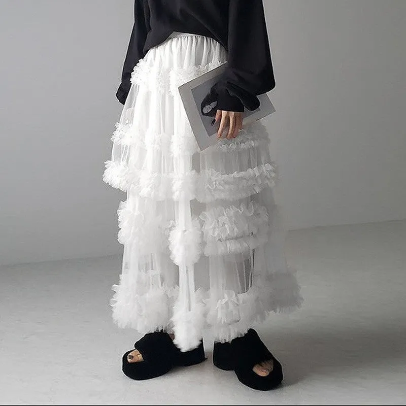 Solid Color Elastic Waist Anti-Light Leakage Mesh Half Skirt