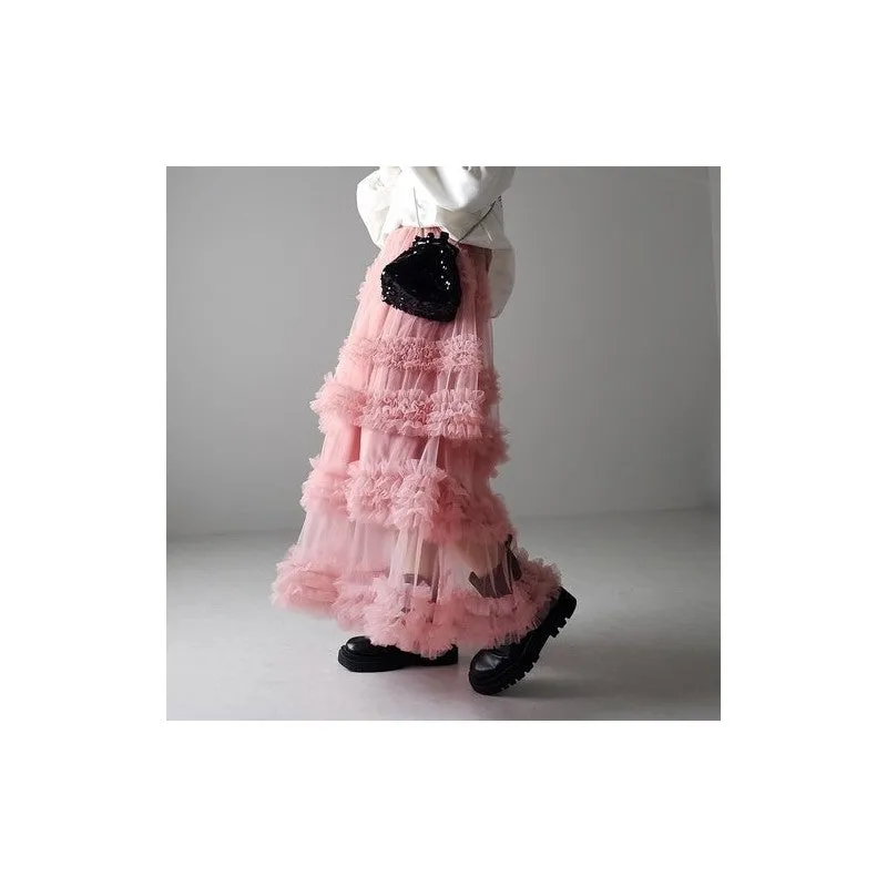 Solid Color Elastic Waist Anti-Light Leakage Mesh Half Skirt