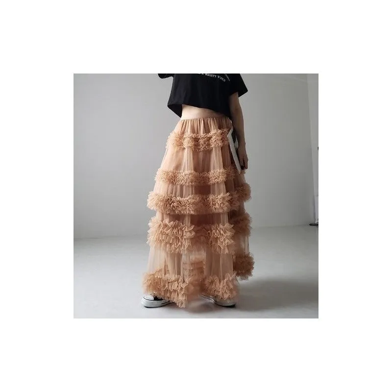 Solid Color Elastic Waist Anti-Light Leakage Mesh Half Skirt