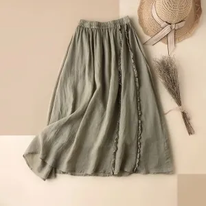 Solid Color Elastic Waist Half Skirt With Mushroom Edge