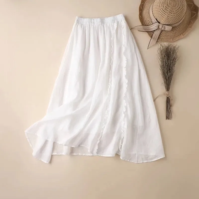 Solid Color Elastic Waist Half Skirt With Mushroom Edge