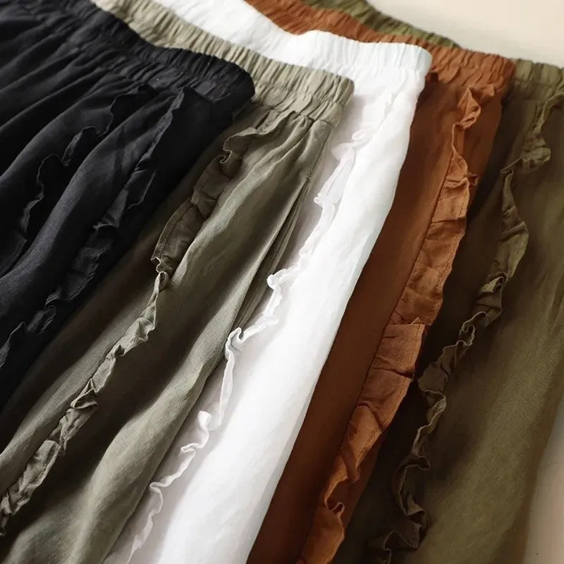 Solid Color Elastic Waist Half Skirt With Mushroom Edge