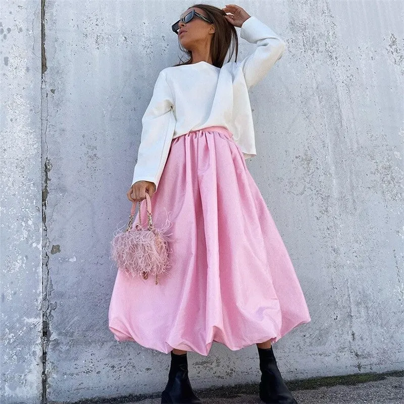 Solid Color Fashionwear Satin Balloon Skirt