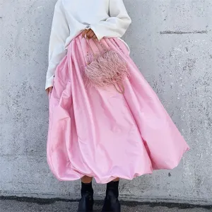 Solid Color Fashionwear Satin Balloon Skirt