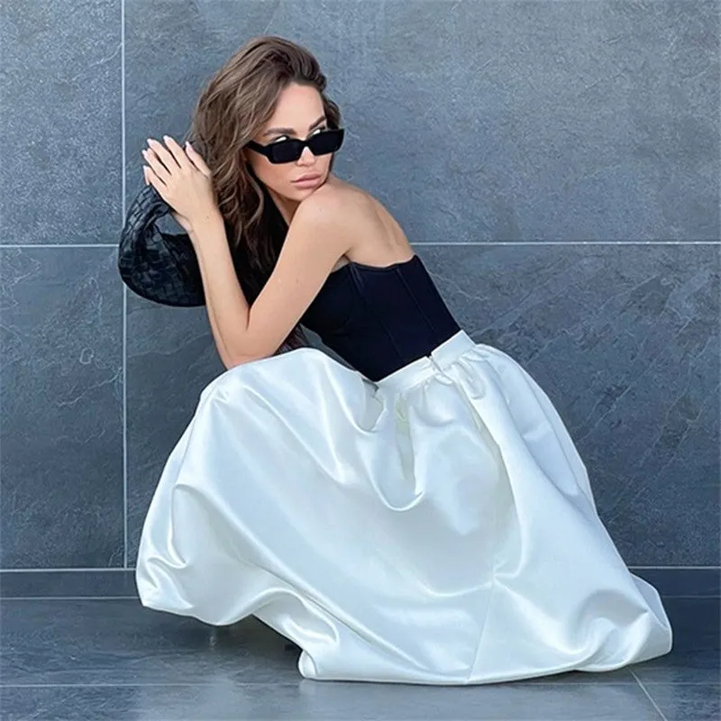 Solid Color Fashionwear Satin Balloon Skirt