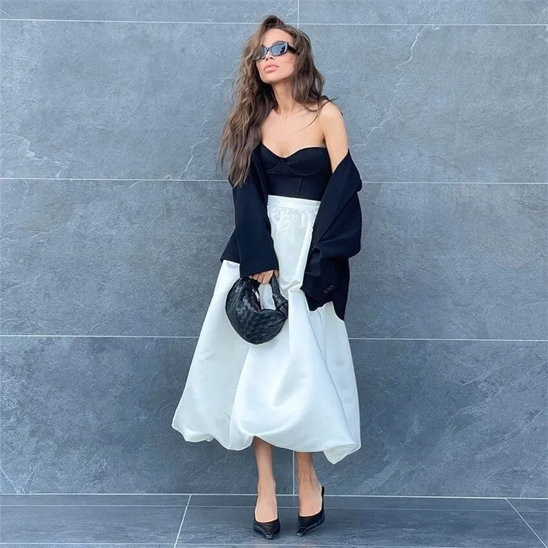 Solid Color Fashionwear Satin Balloon Skirt