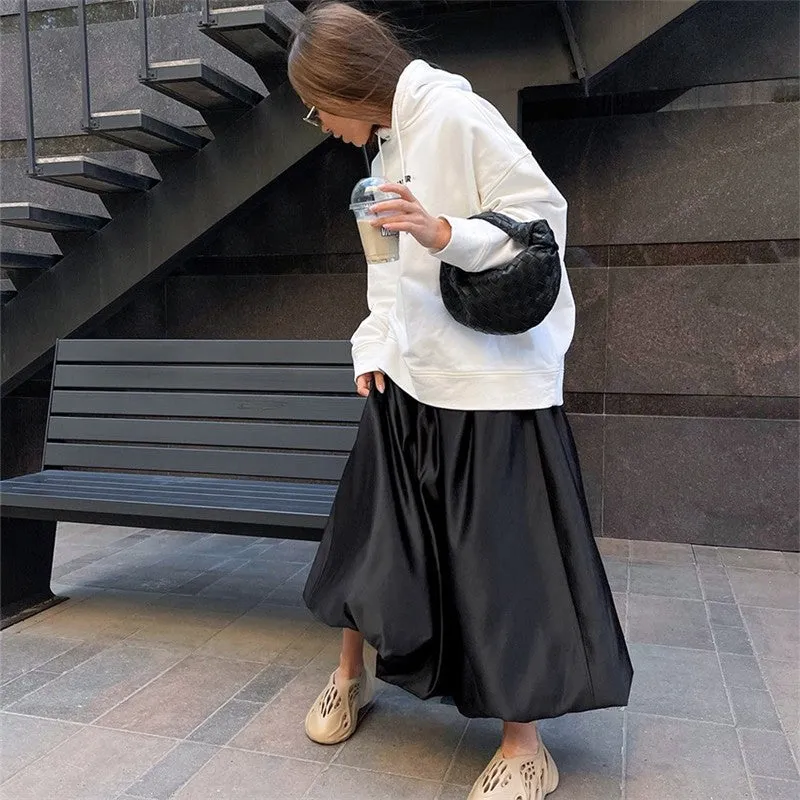 Solid Color Fashionwear Satin Balloon Skirt
