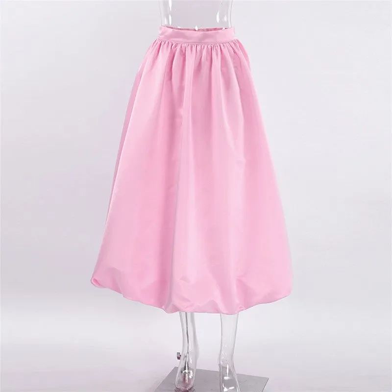 Solid Color Fashionwear Satin Balloon Skirt