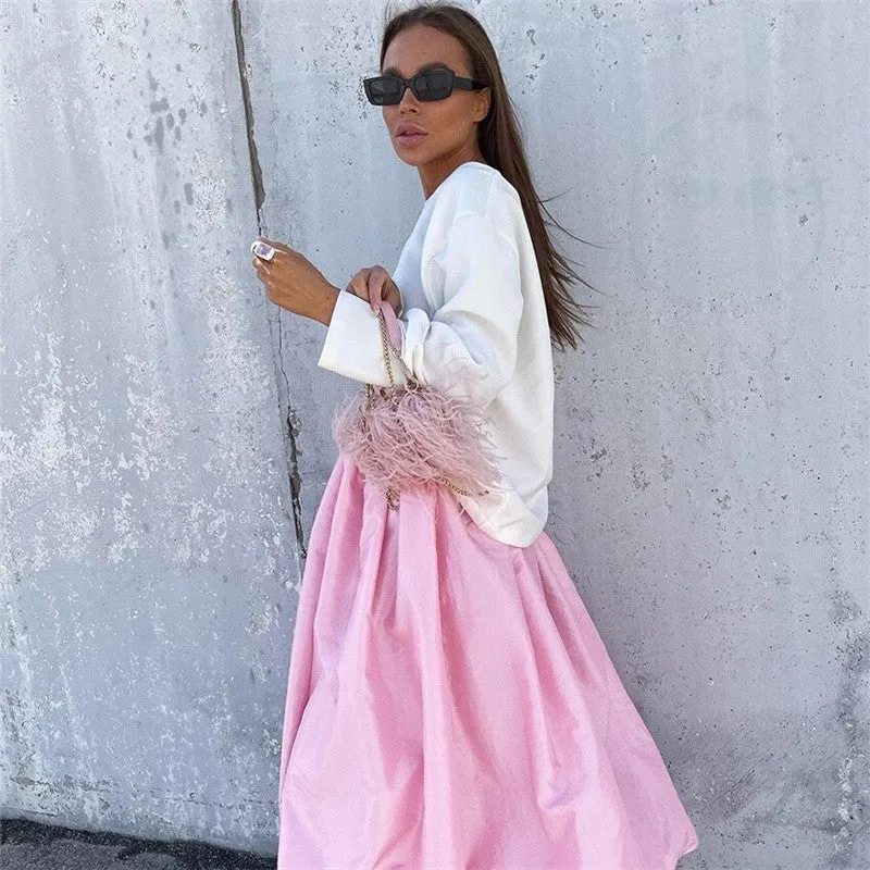 Solid Color Fashionwear Satin Balloon Skirt