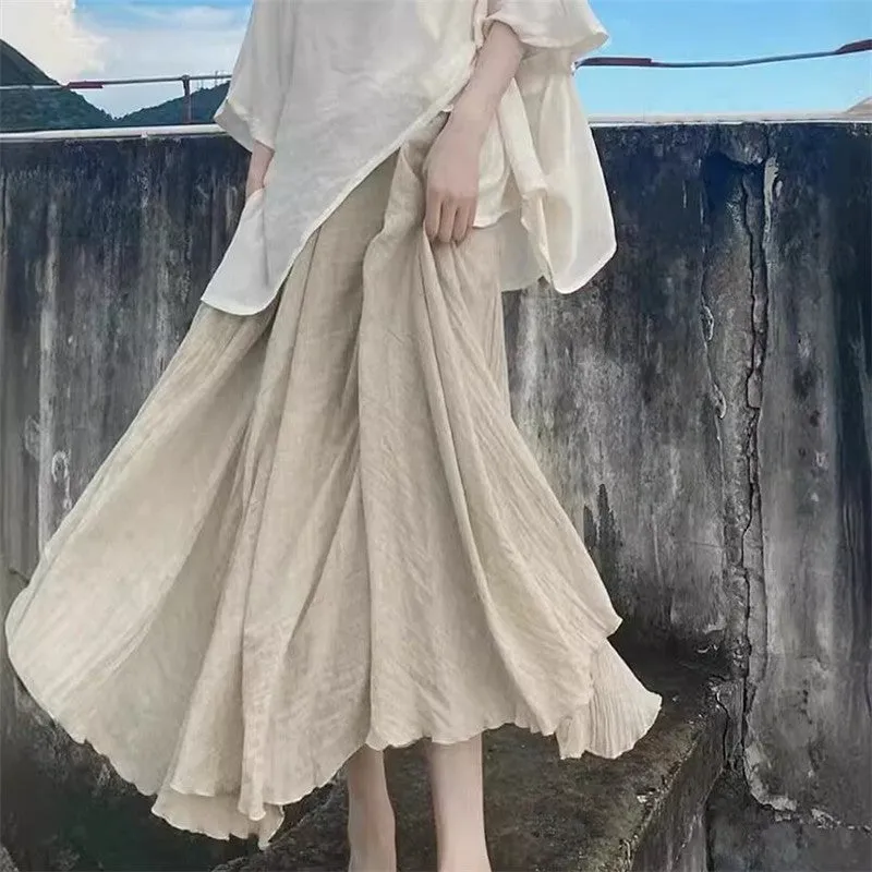 Solid Color Irregular A-Line Midi Skirt