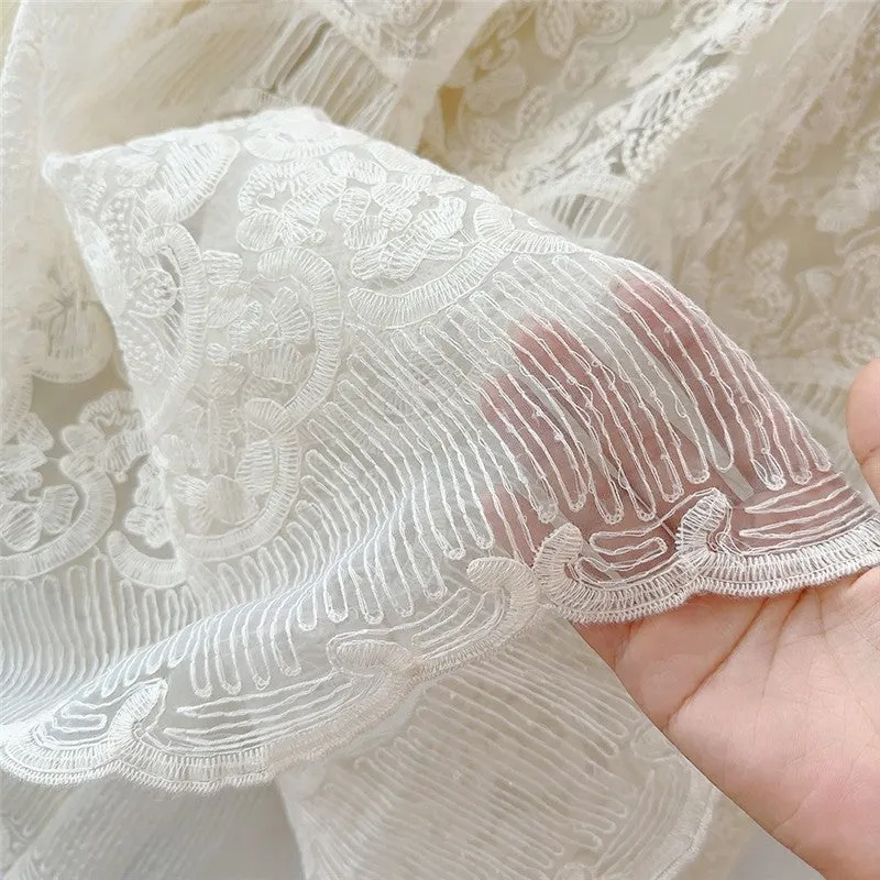 Solid Color Lace Embroidered Puffy A-Line Skirt
