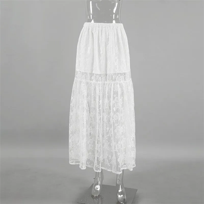 Solid Color Lace Perspective A-Line Midi Skirt