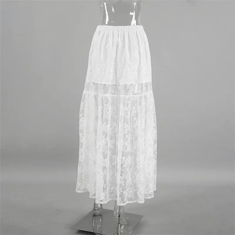 Solid Color Lace Perspective A-Line Midi Skirt