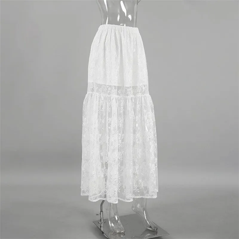 Solid Color Lace Perspective A-Line Midi Skirt