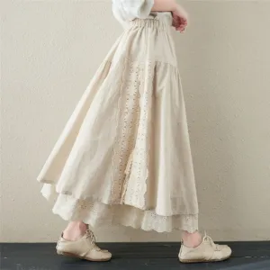 Solid Color Ribbon Embroidered Elastic Waist Half Skirt