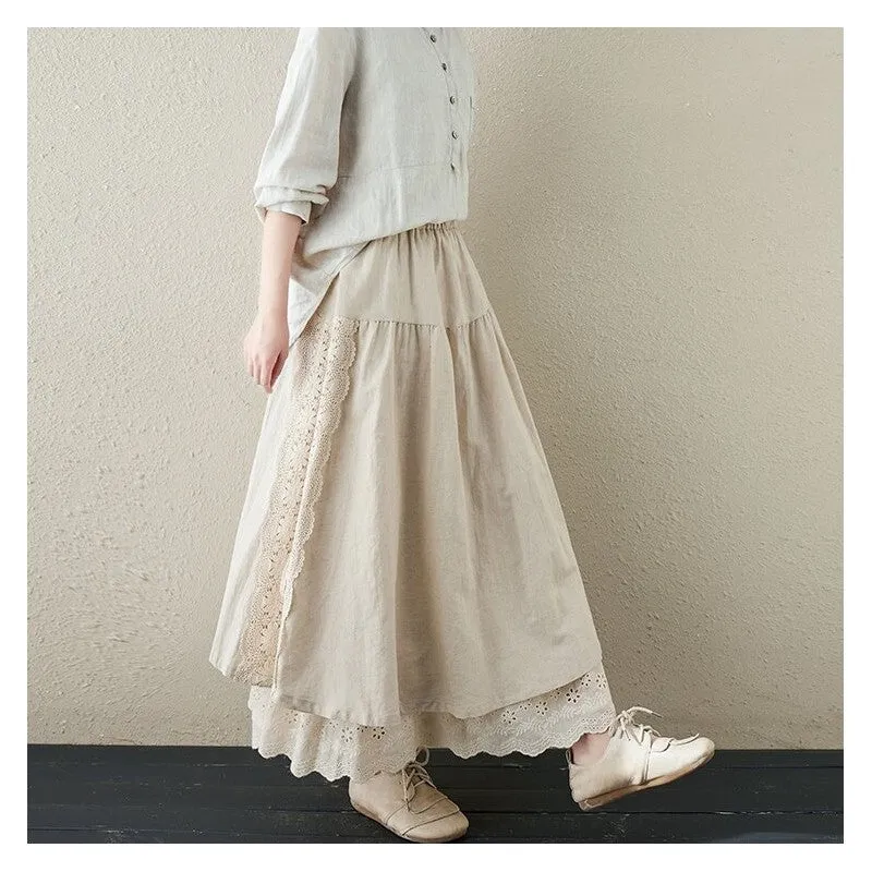 Solid Color Ribbon Embroidered Elastic Waist Half Skirt