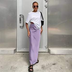 Solid Color Satin Draped Fishtail Halter Long Skirt