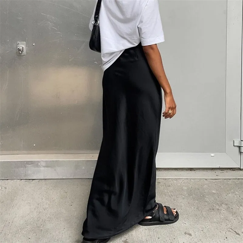 Solid Color Satin Draped Fishtail Halter Long Skirt