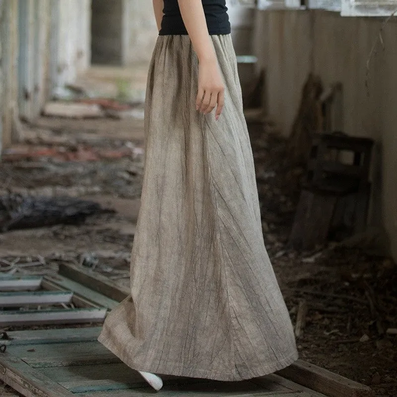 Solid Color Versatile Artistic Slim Elastic Waist Long Midi Skirt