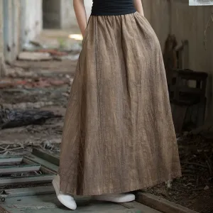 Solid Color Versatile Artistic Slim Elastic Waist Long Midi Skirt