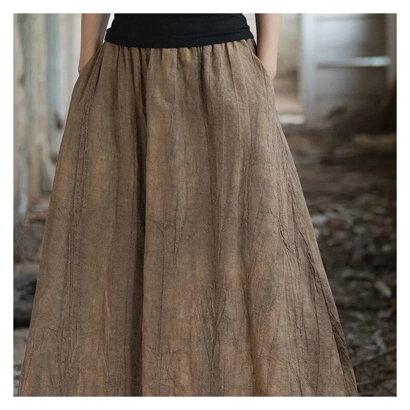 Solid Color Versatile Artistic Slim Elastic Waist Long Midi Skirt