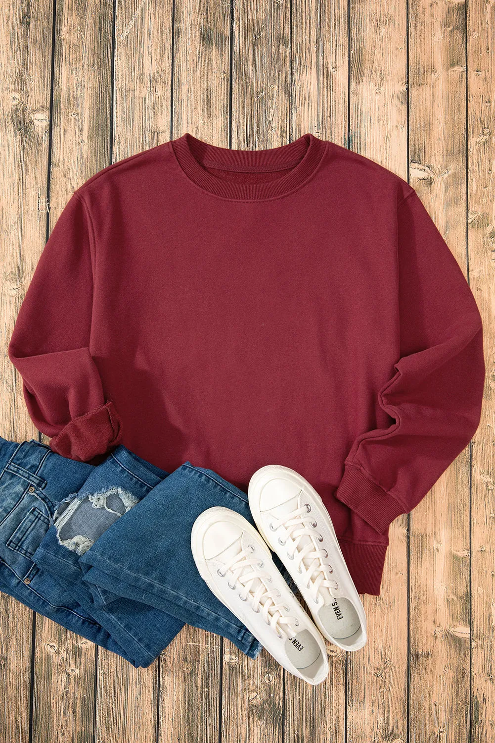 Solid Fleece Lined Terry Sweatshirt