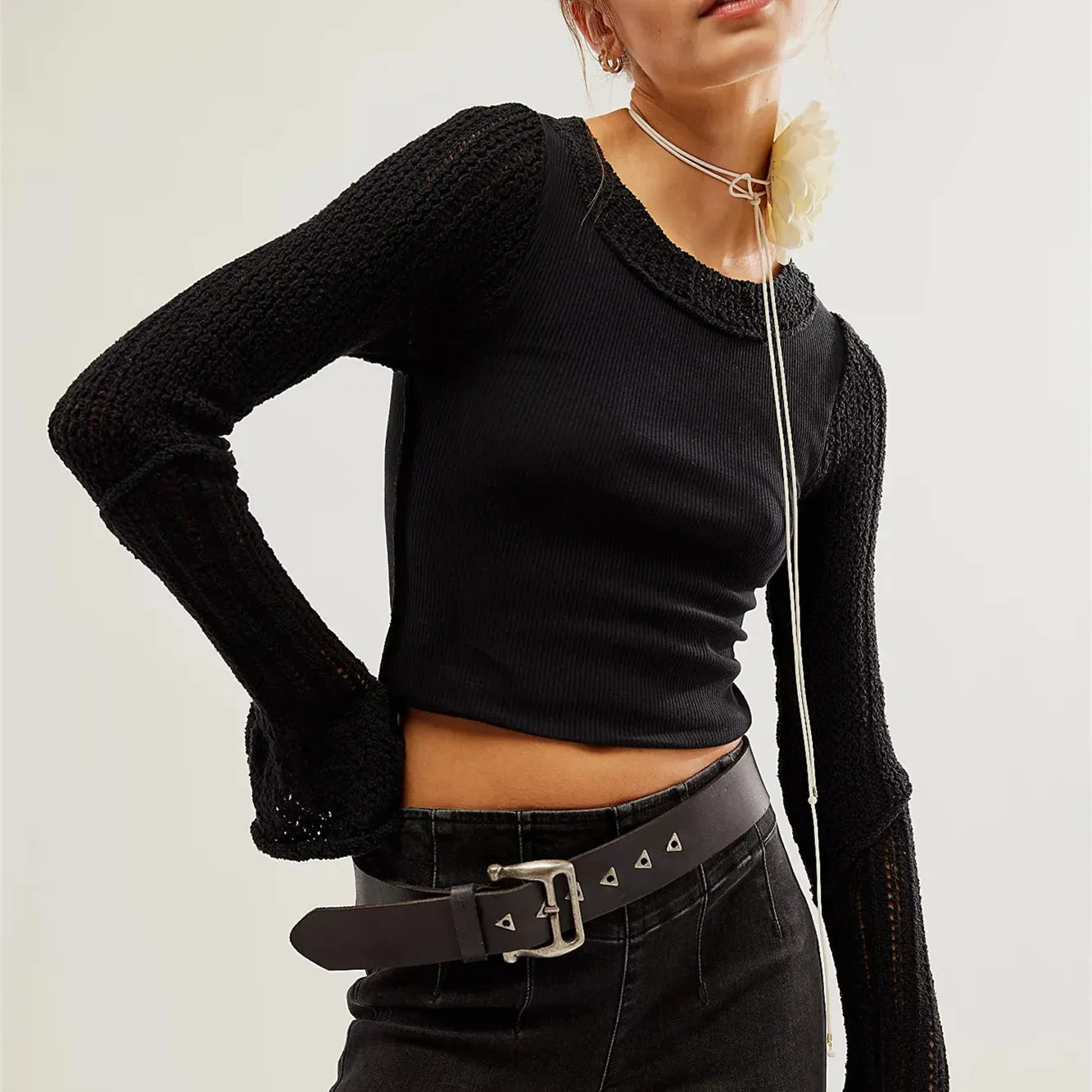 Solid Long-Sleeve Knit Top