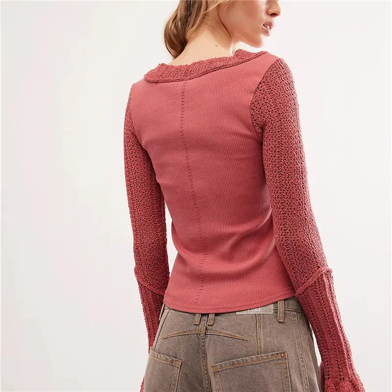 Solid Long-Sleeve Knit Top