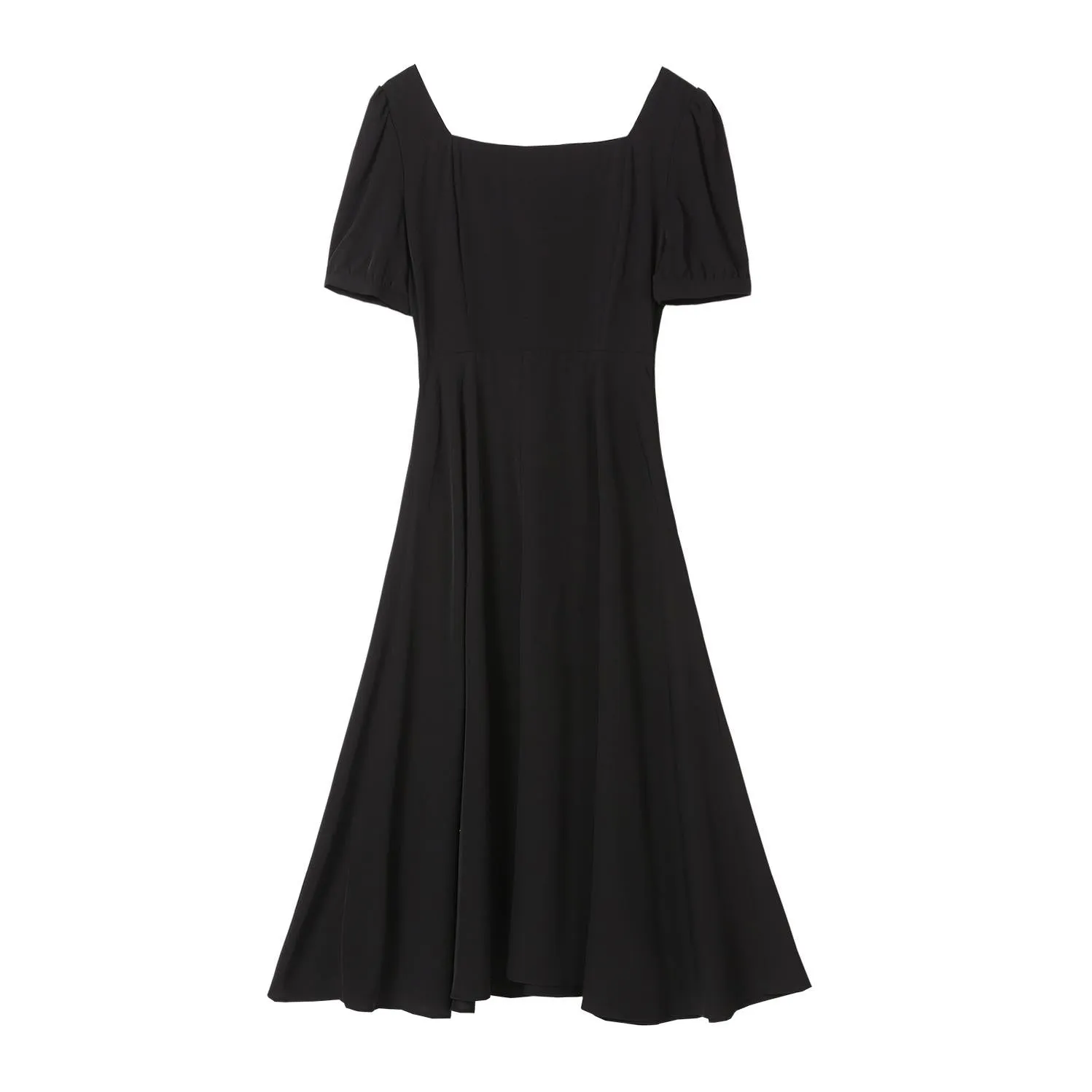 Sophisticated Solid Color Retro Dress Featuring Pleats and a Square Neck