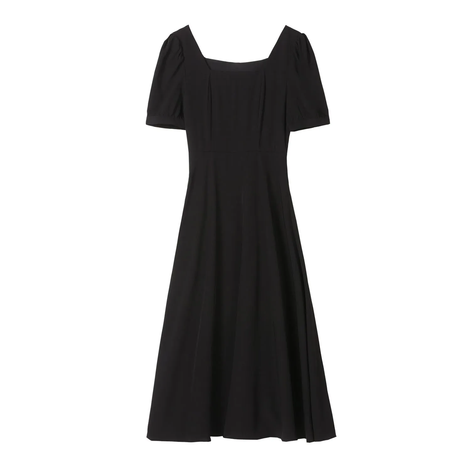 Sophisticated Solid Color Retro Dress Featuring Pleats and a Square Neck