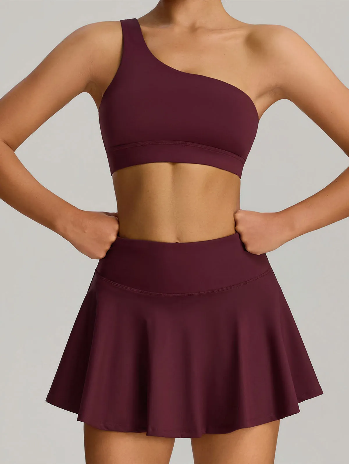 Sport Wear Set with One Shoulder Strap Bra and Skirt