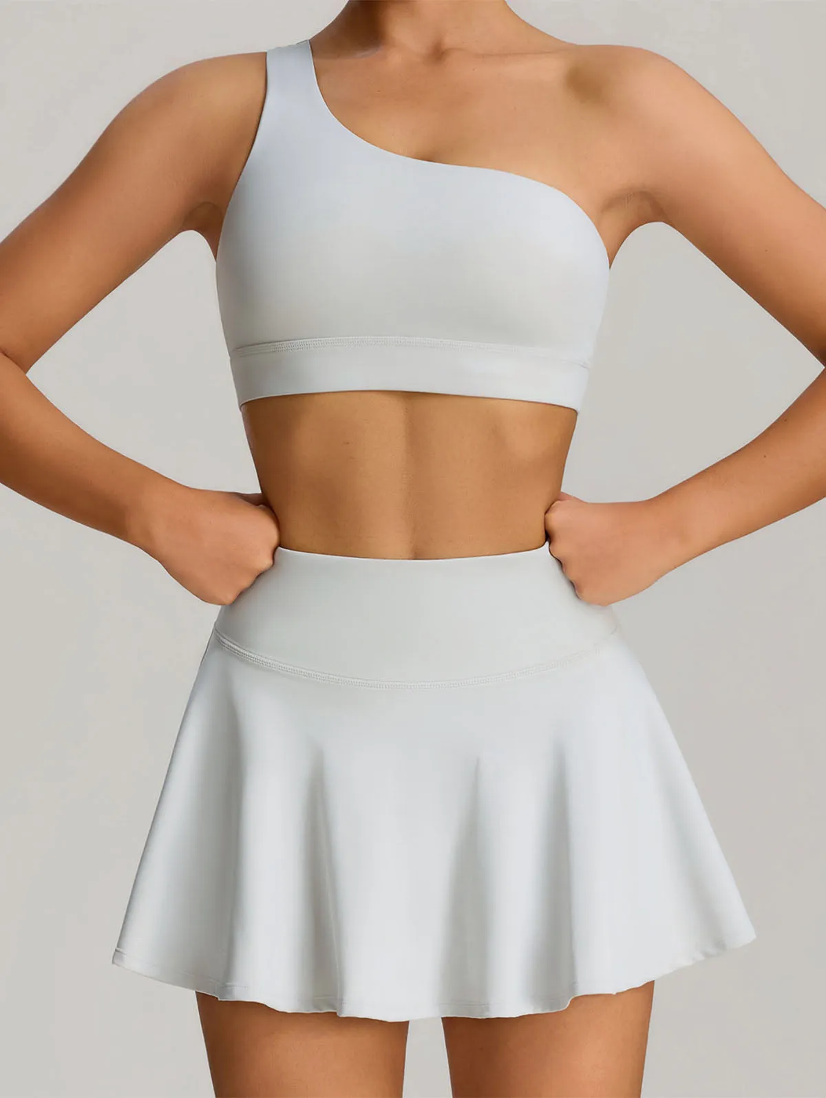 Sport Wear Set with One Shoulder Strap Bra and Skirt