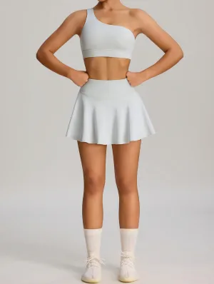 Sport Wear Set with One Shoulder Strap Bra and Skirt