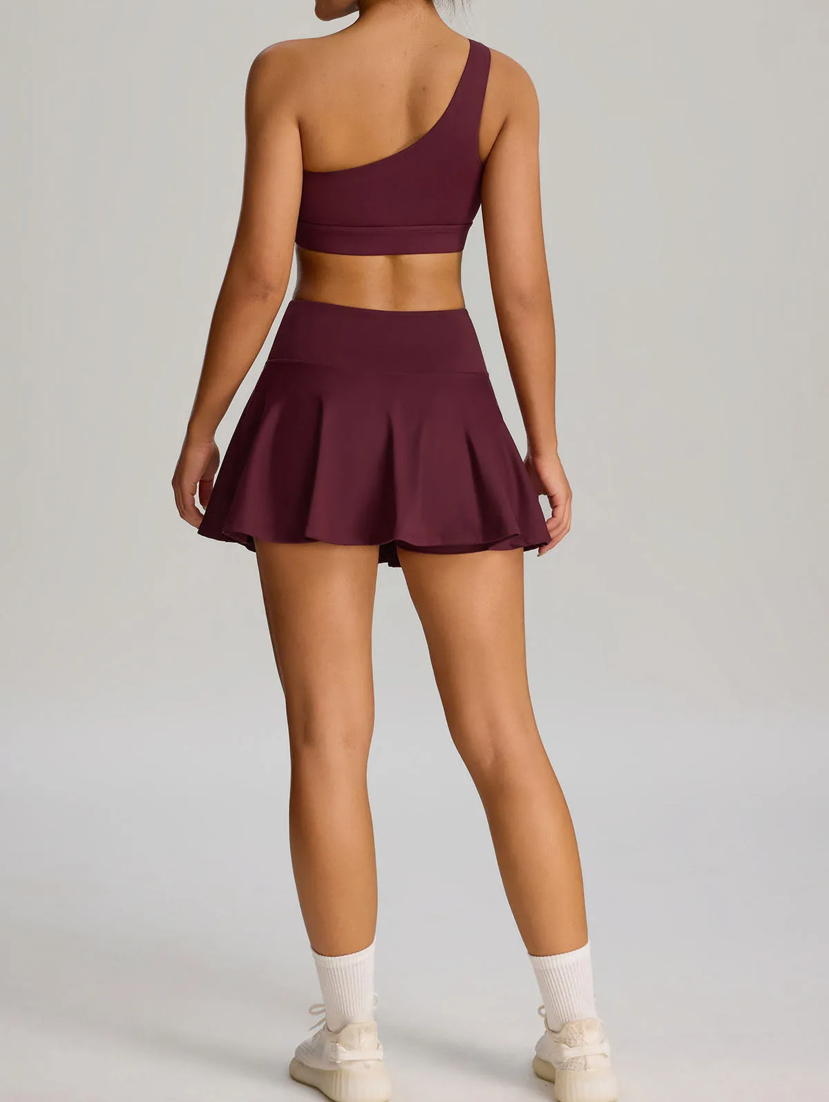 Sport Wear Set with One Shoulder Strap Bra and Skirt