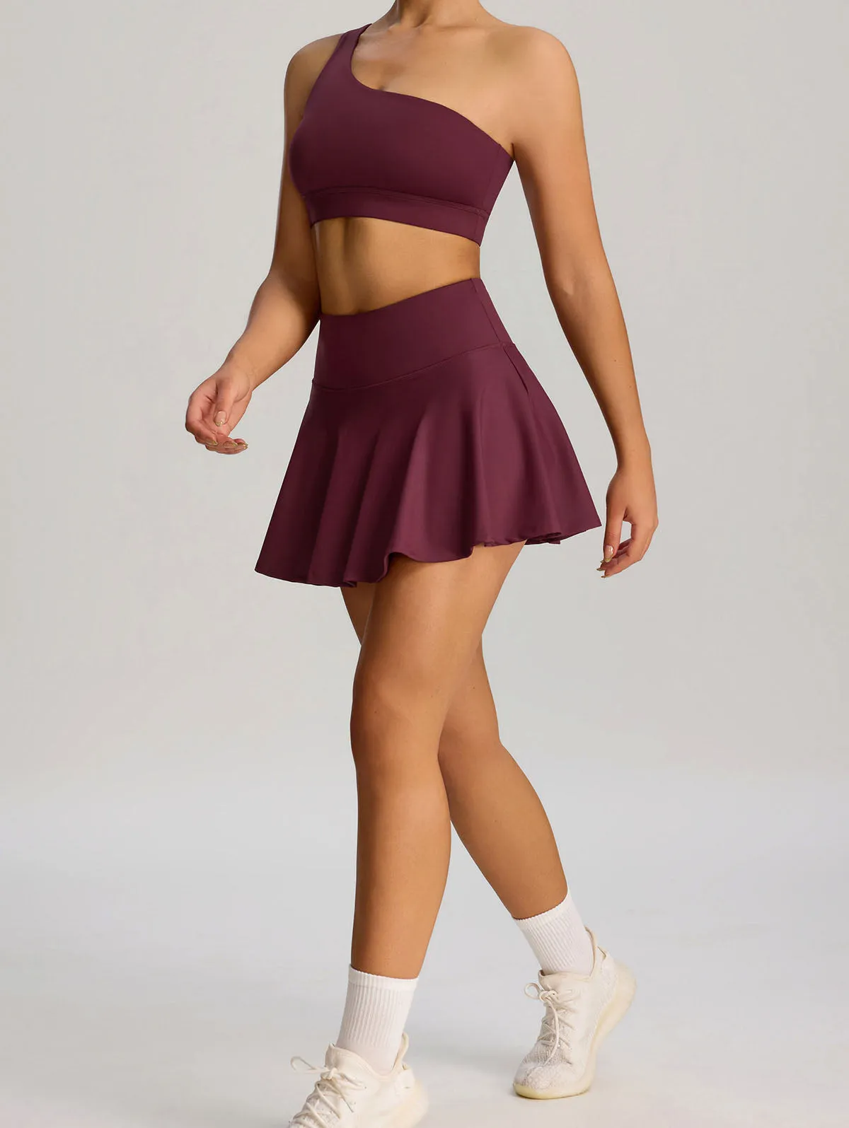 Sport Wear Set with One Shoulder Strap Bra and Skirt