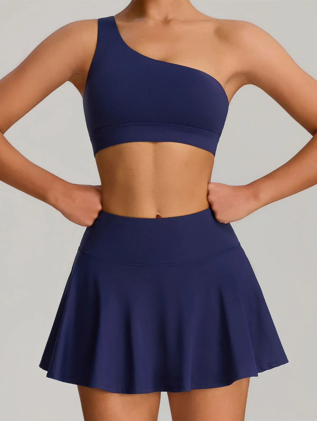Sport Wear Set with One Shoulder Strap Bra and Skirt