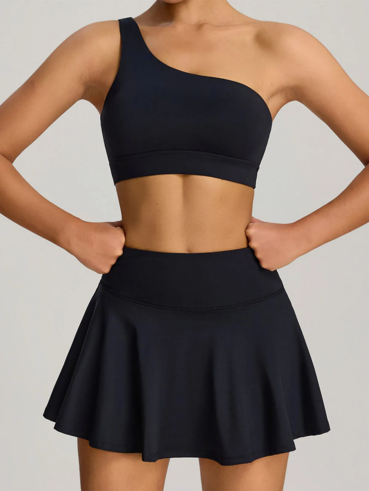 Sport Wear Set with One Shoulder Strap Bra and Skirt