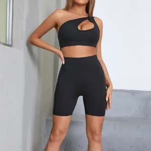 Sporty One Shoulder Top and Shorts Matching Set
