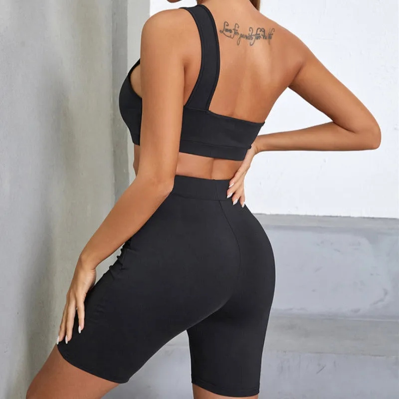 Sporty One Shoulder Top and Shorts Matching Set