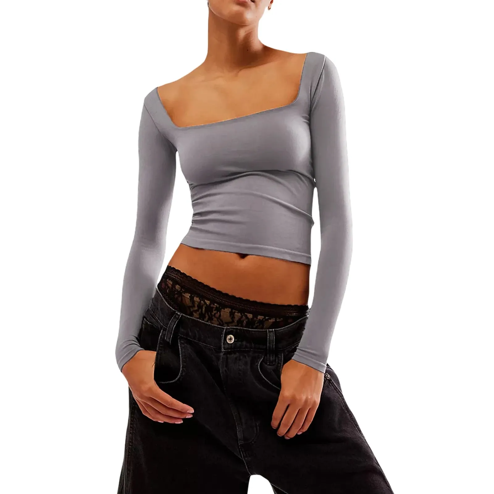 Square Neck Long Sleeve Top
