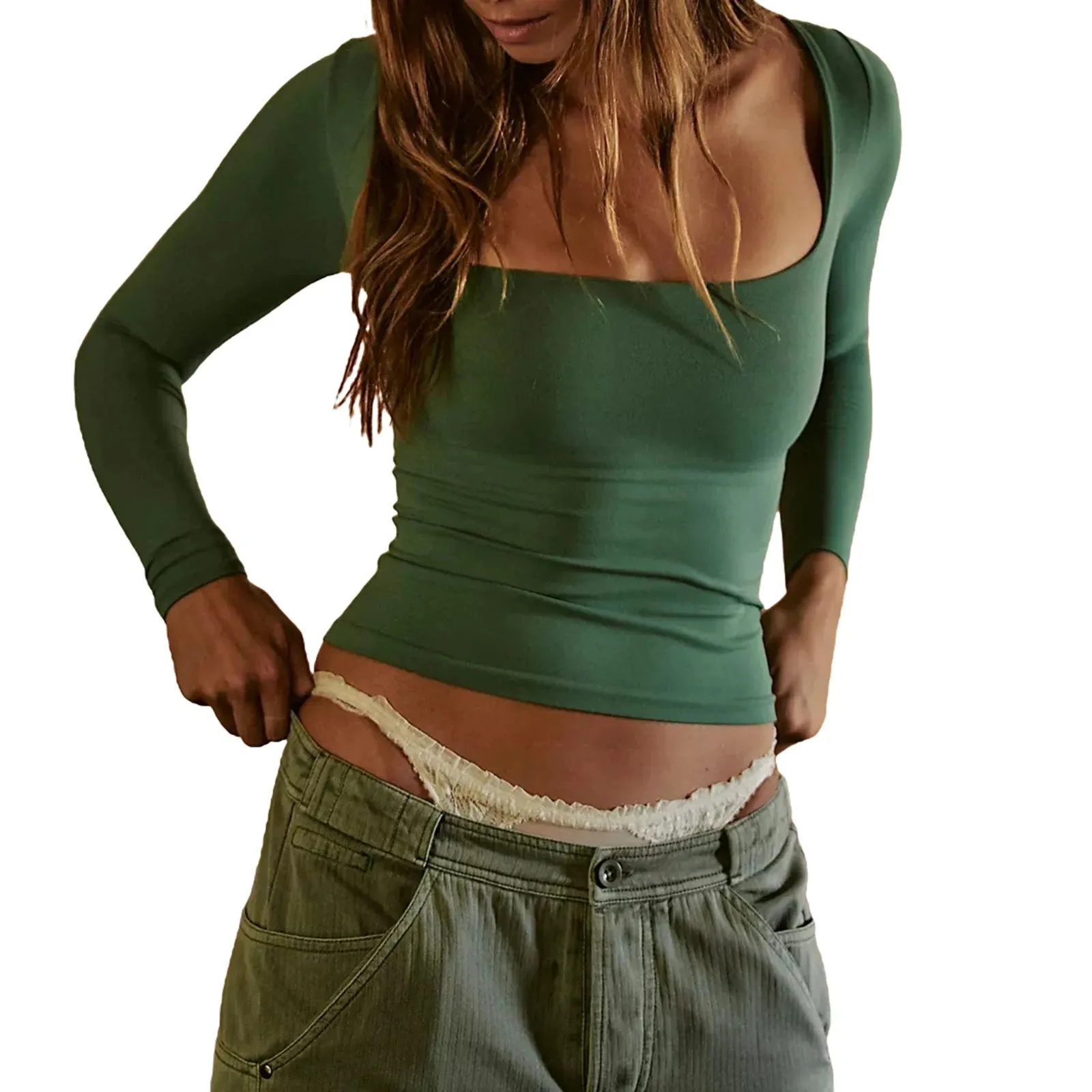 Square Neck Long Sleeve Top