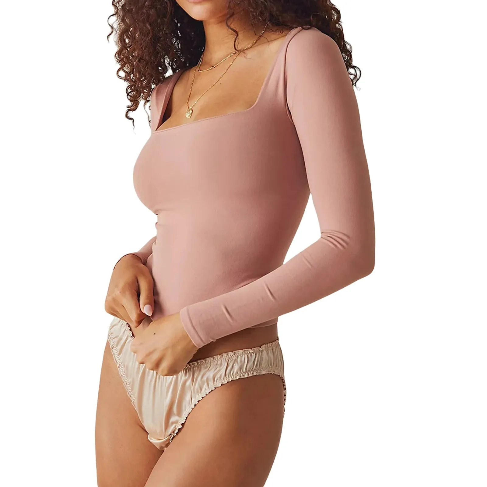 Square Neck Long Sleeve Top