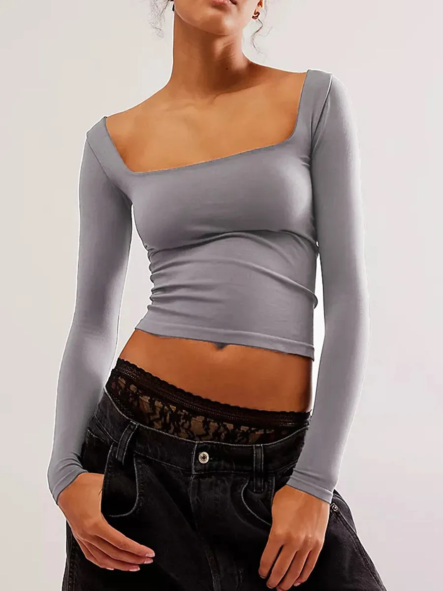 Square Neck Long Sleeve Top