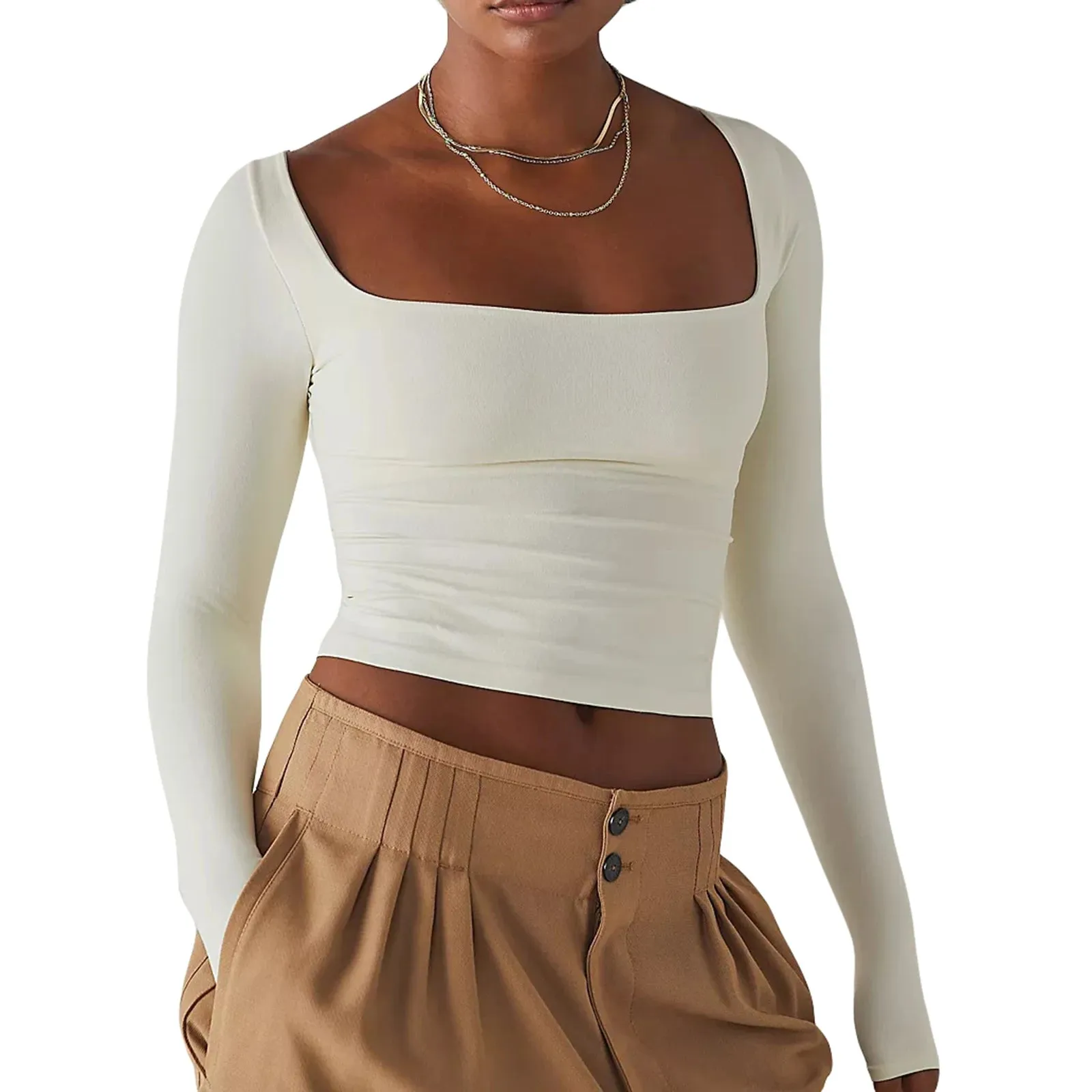 Square Neck Long Sleeve Top
