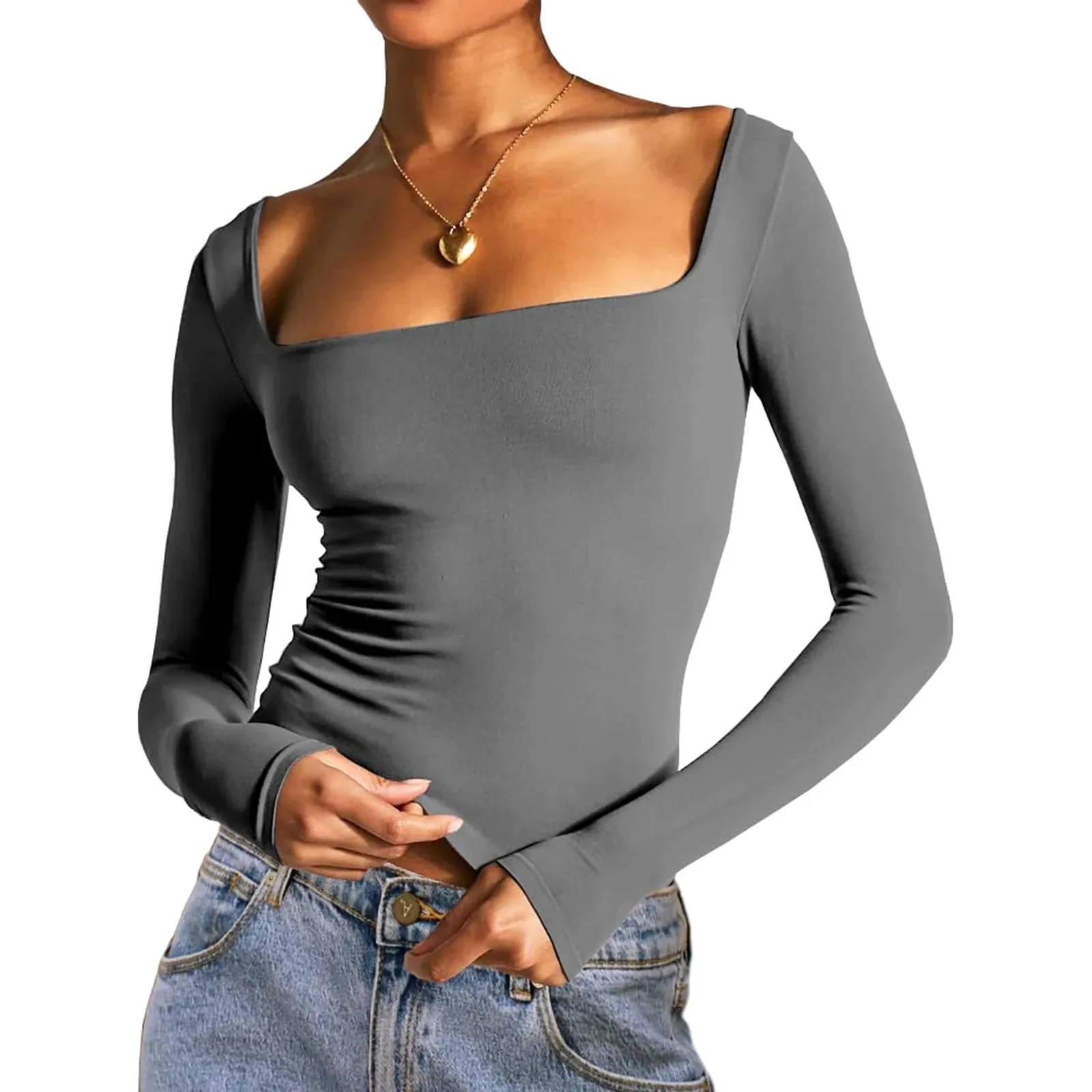 Square Neck Long Sleeve Top