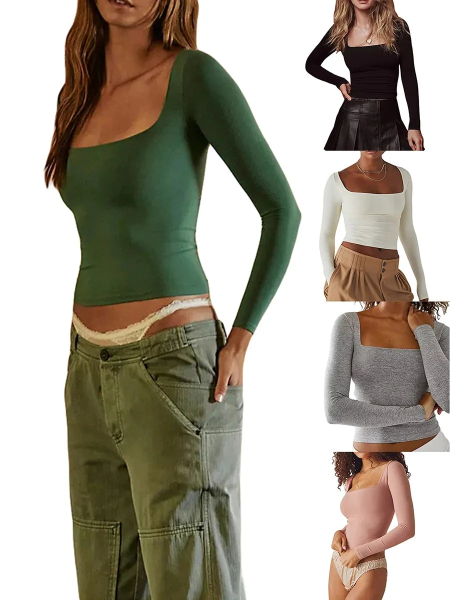 Square Neck Long Sleeve Top